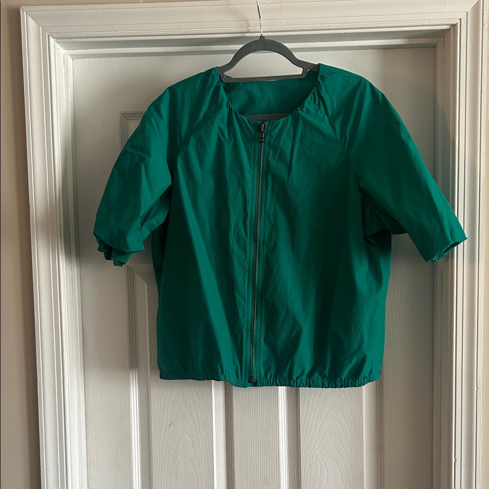A.N.A. Green Zip-Front Lightweight Short Sleeve Puff Jacket